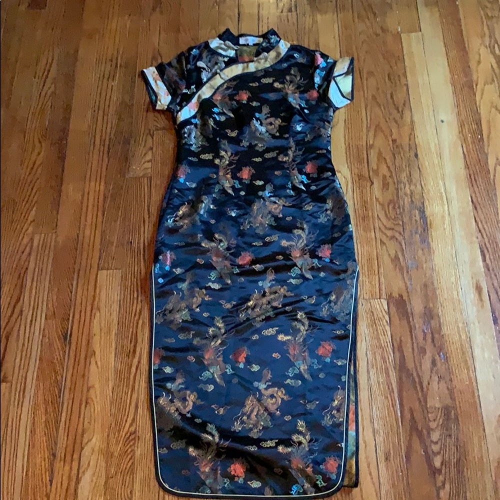 Long Black Cheongsam Dress